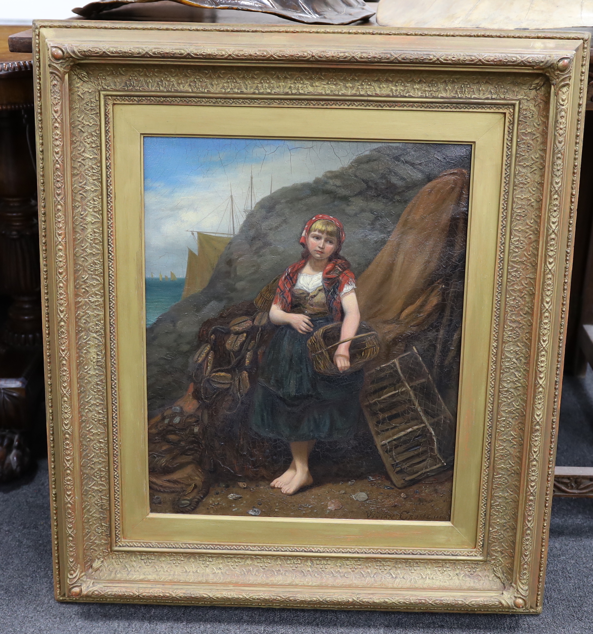 Vivian Crome (1842–c.1926) oil on canvas, 'Fisher girl', signed and dated 1880, 51cm x 41cm
